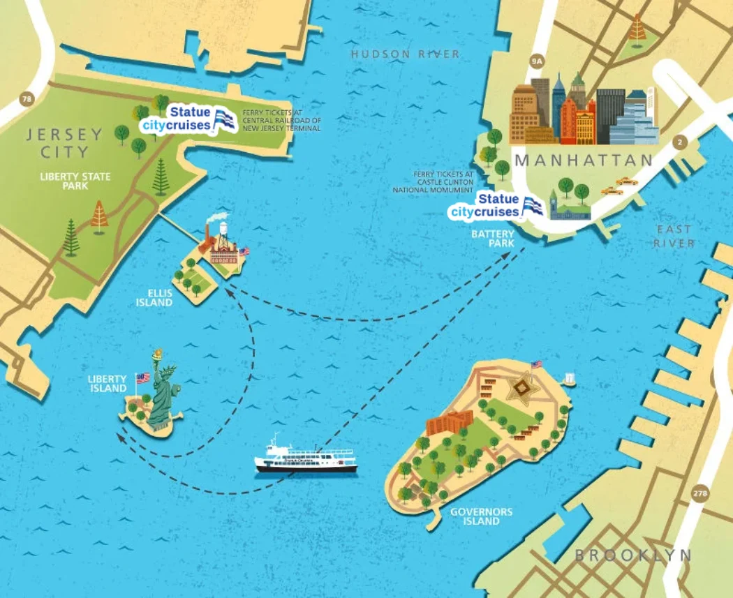 Map of Liberty Ferry from Manhattan