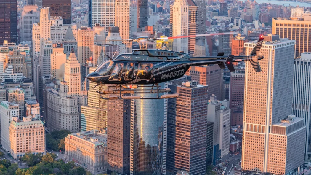 Helicopter flying over the NYC skyline during the tour