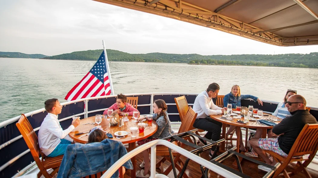 Visitors enjoying their food on the Liberty cruise deck