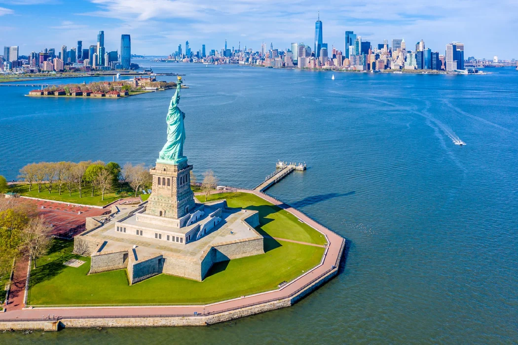 Aerial view of Liberty Island and Ellis Island