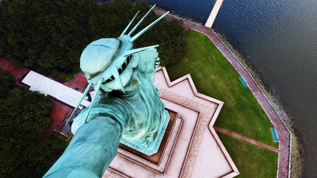 Liberty Statue seen from the helicopter