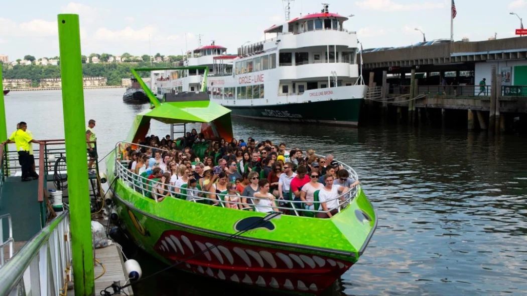 Tourists aboard the Liberty Speedboat, set for an exciting NYC skyline ride